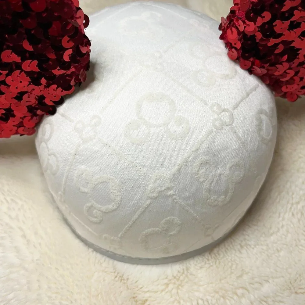 Disney White Hat With Red Sequin Snap On Mickey‎ Ears